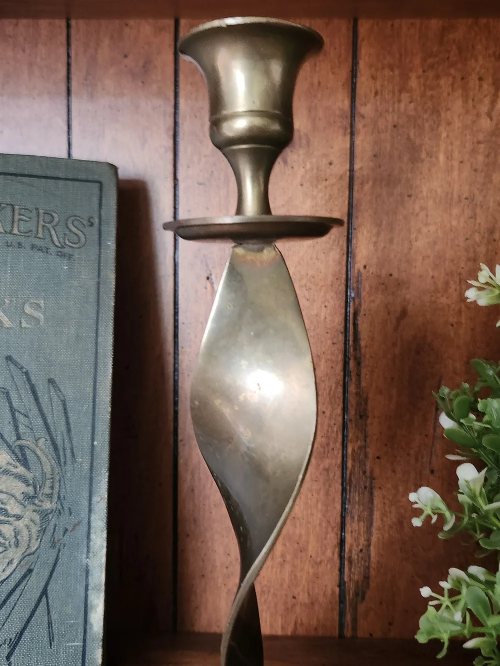 Brass Twist Candlestick Holder - Antique Finish
